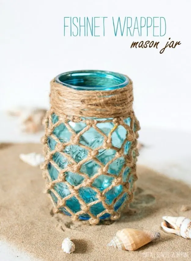 Fishnet Wrapped Mason Jar