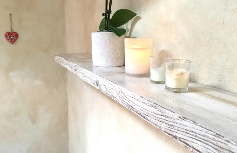 Whitewashed Plank Floating Shelf