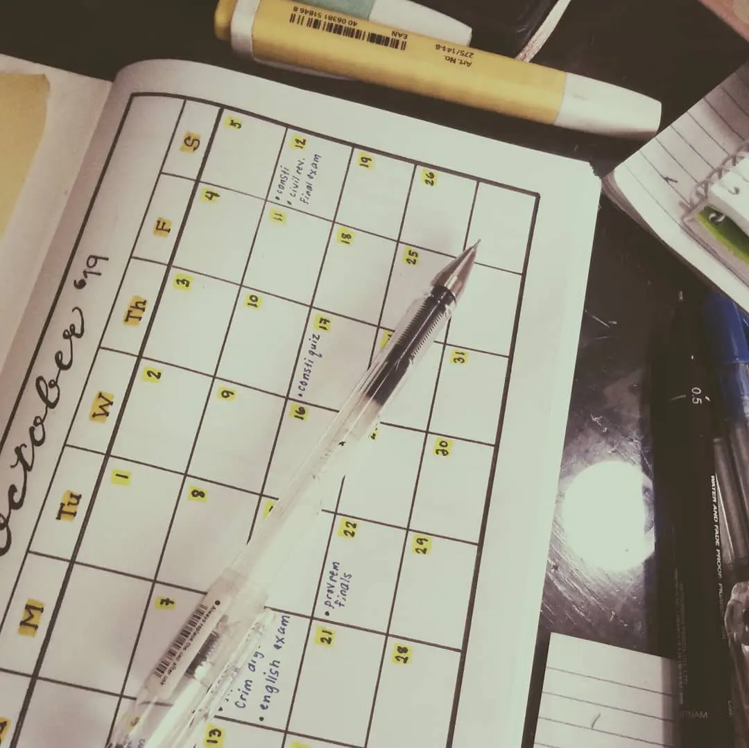 bullet journal calendar