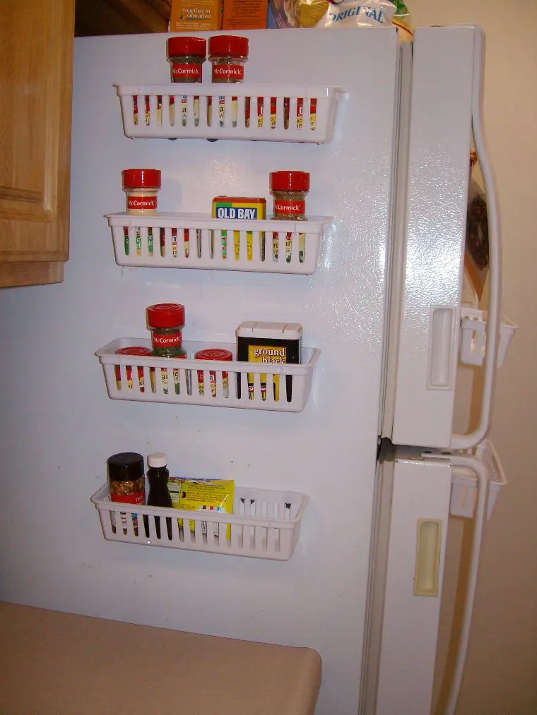 spice racks on fridge