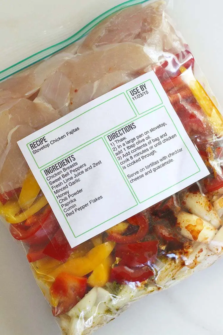 labeled plastic bag of fajitas