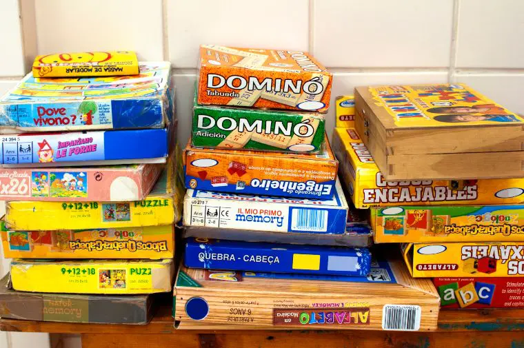 indoor activity: board games boxes