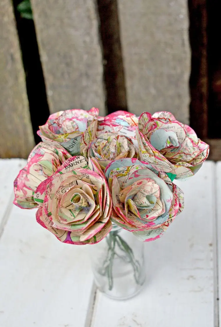 Map Roses made out of paper