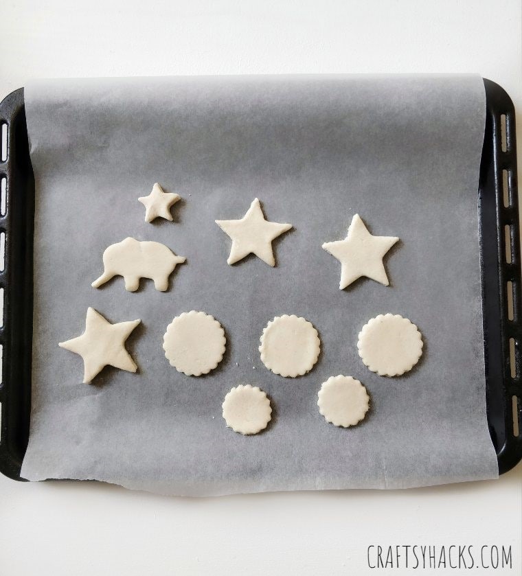 dough ornaments on pan