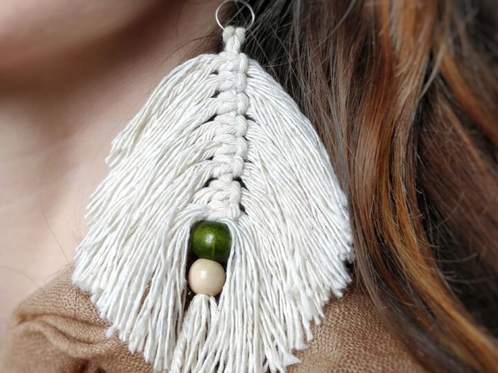 Light Handmade Macrame Earrings Made To Order Details about   Feather Earrings Leafy Earrings 