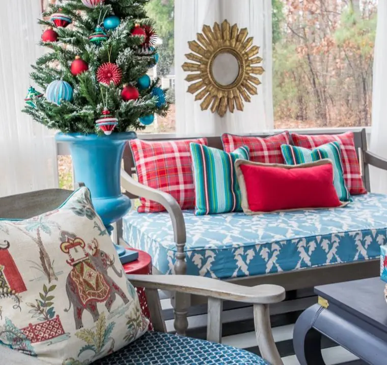 teal and red cosy decor