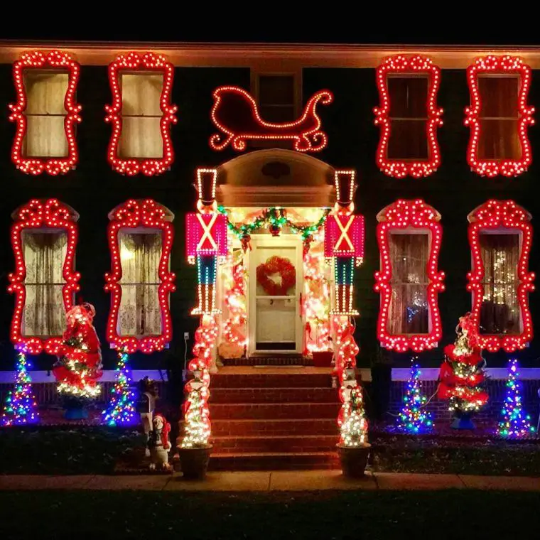 red lit window frames