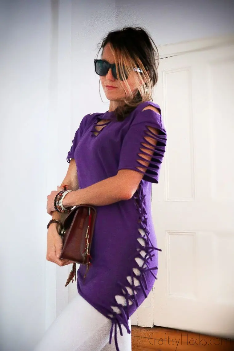 purple diy shirt on woman