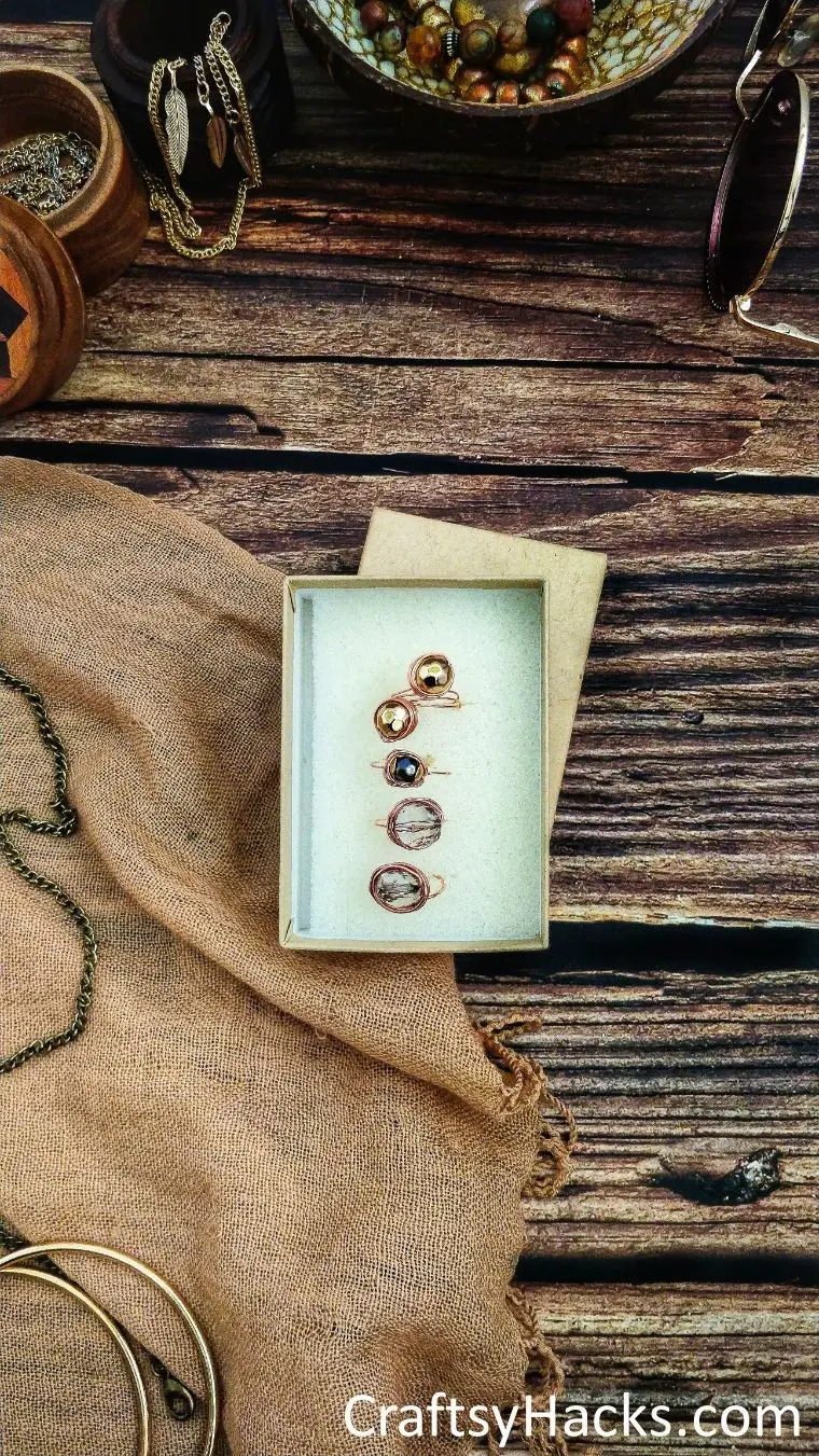 top view of box of copper rings