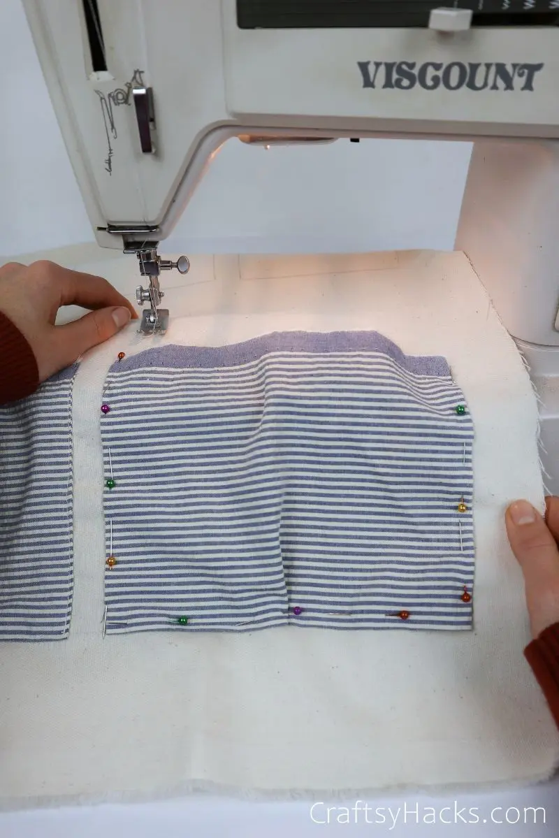 pinned fabric in sewing machine