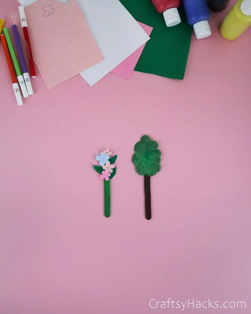popsicle stick flower and tree