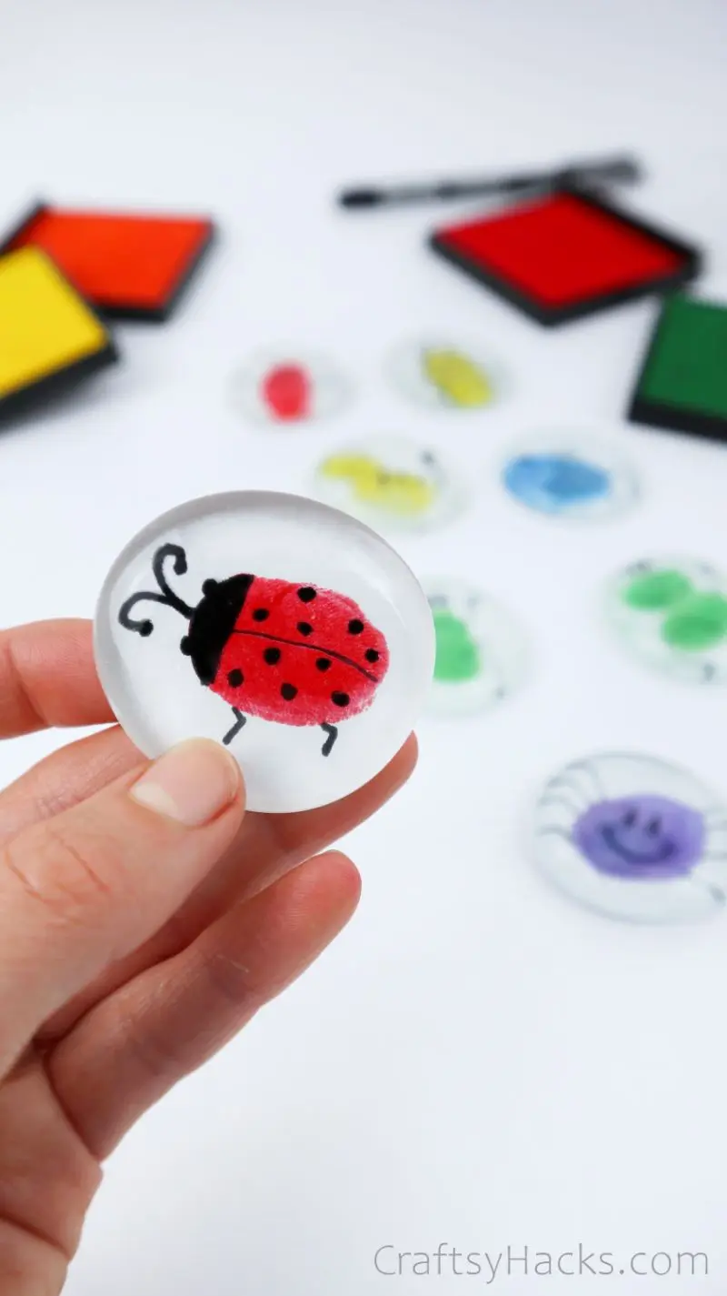 holding ladybug glass magnet