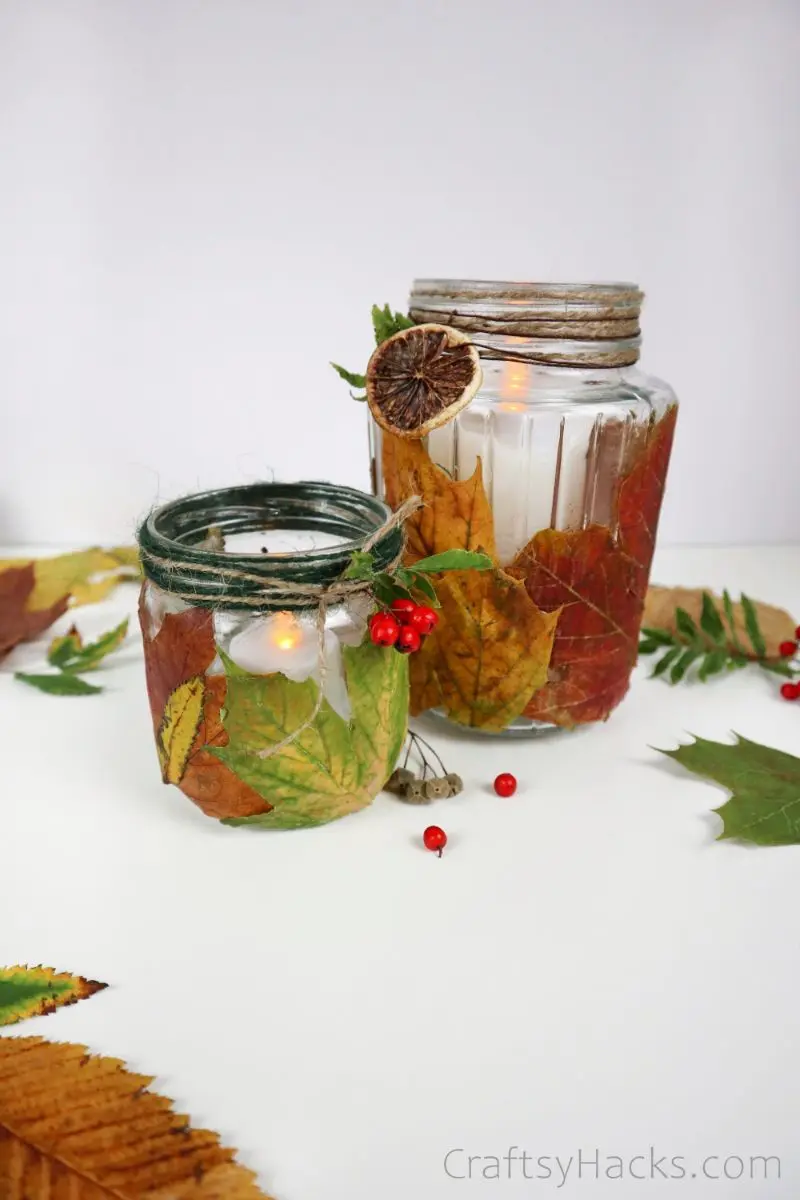 two diy leaf candle holders