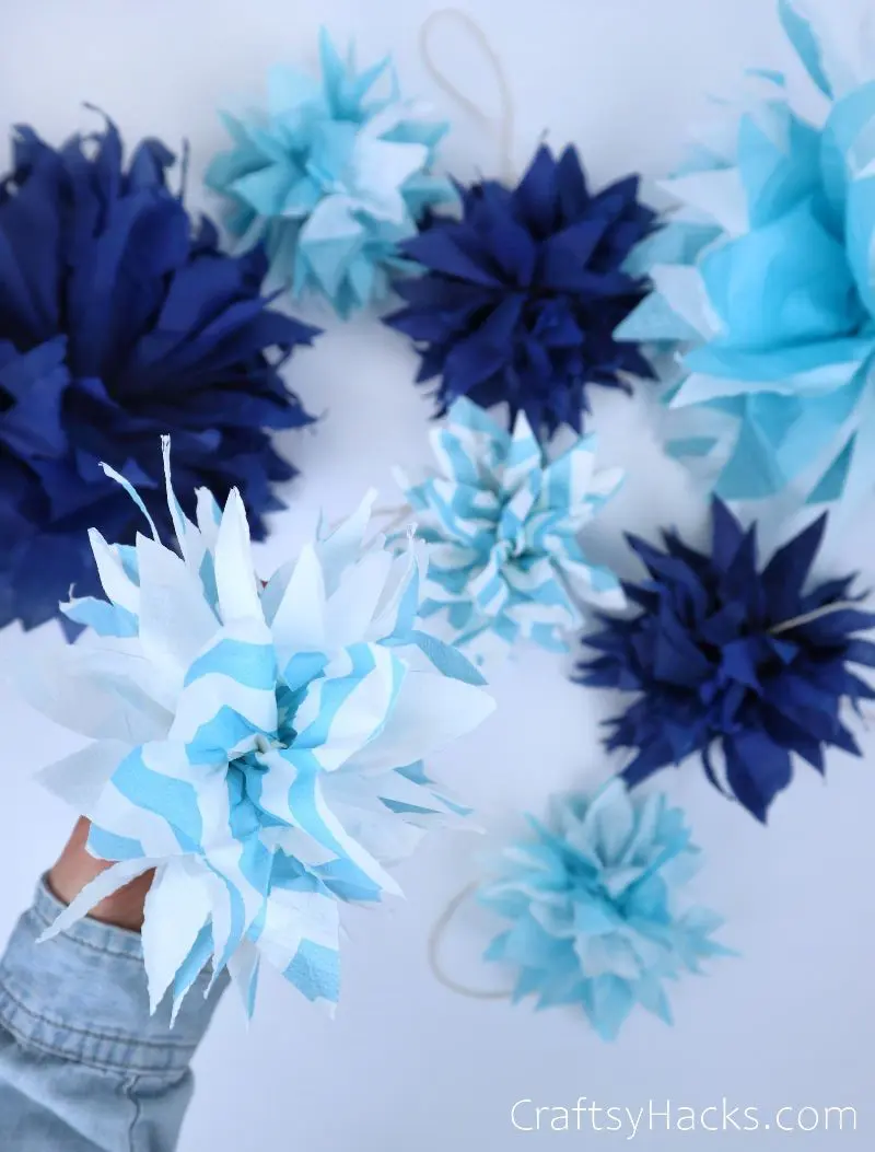 20 Powder Blue Tissue Pom Poms