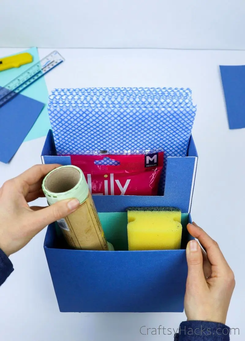 organizer with cleaning supplies