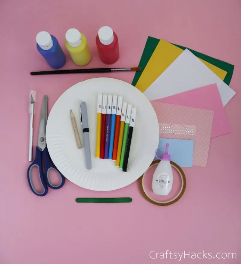 paper plate and crafting supplies