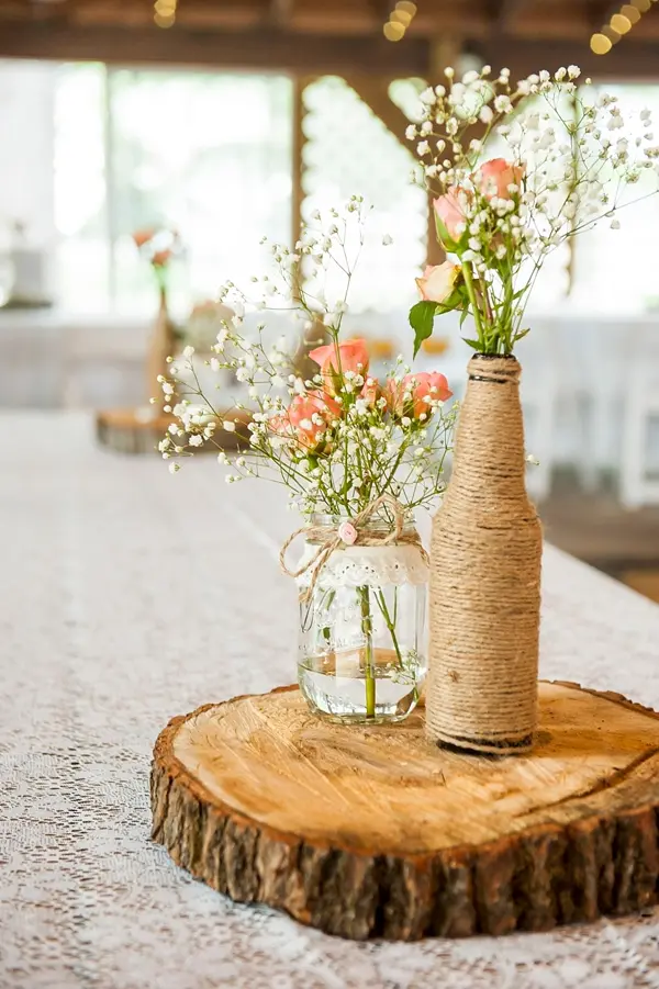 Farm-Themed Dark Glass and Twine Centerpiece