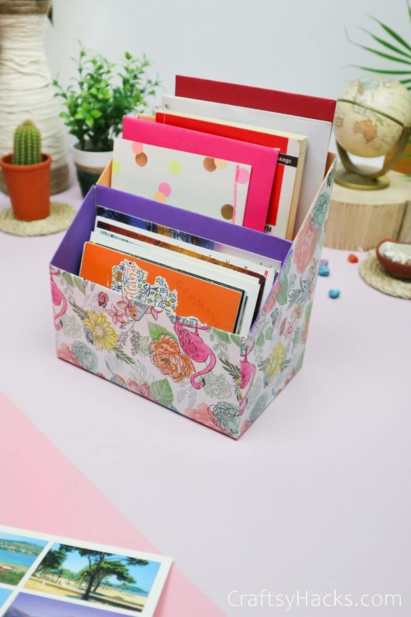 desk organizer filled with papers