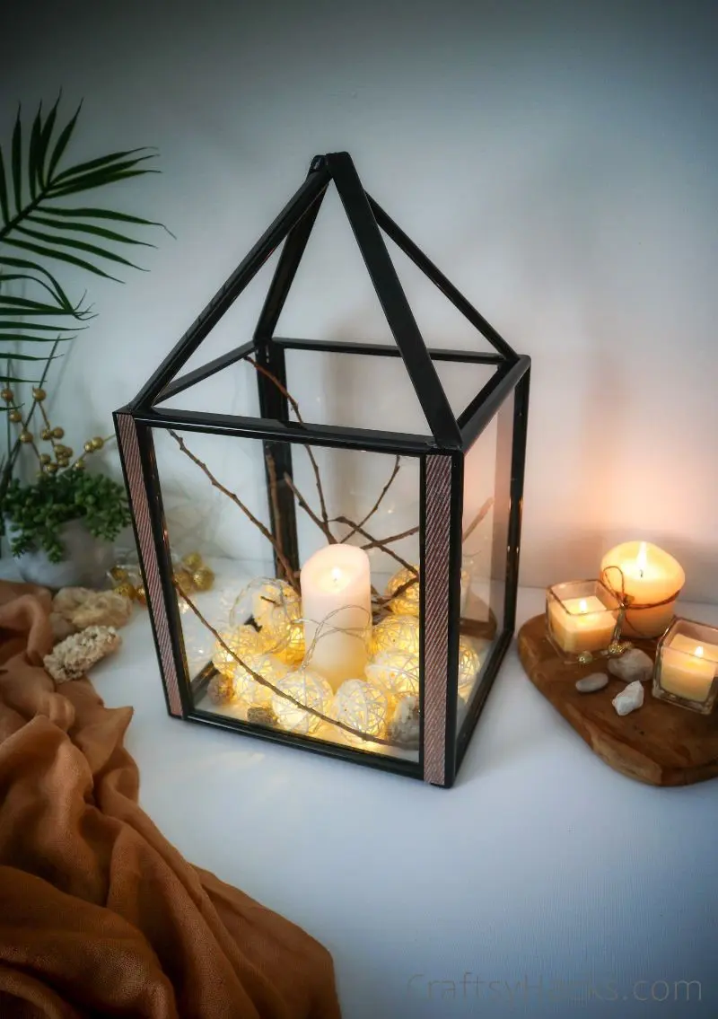 lit up dollar store frame lantern