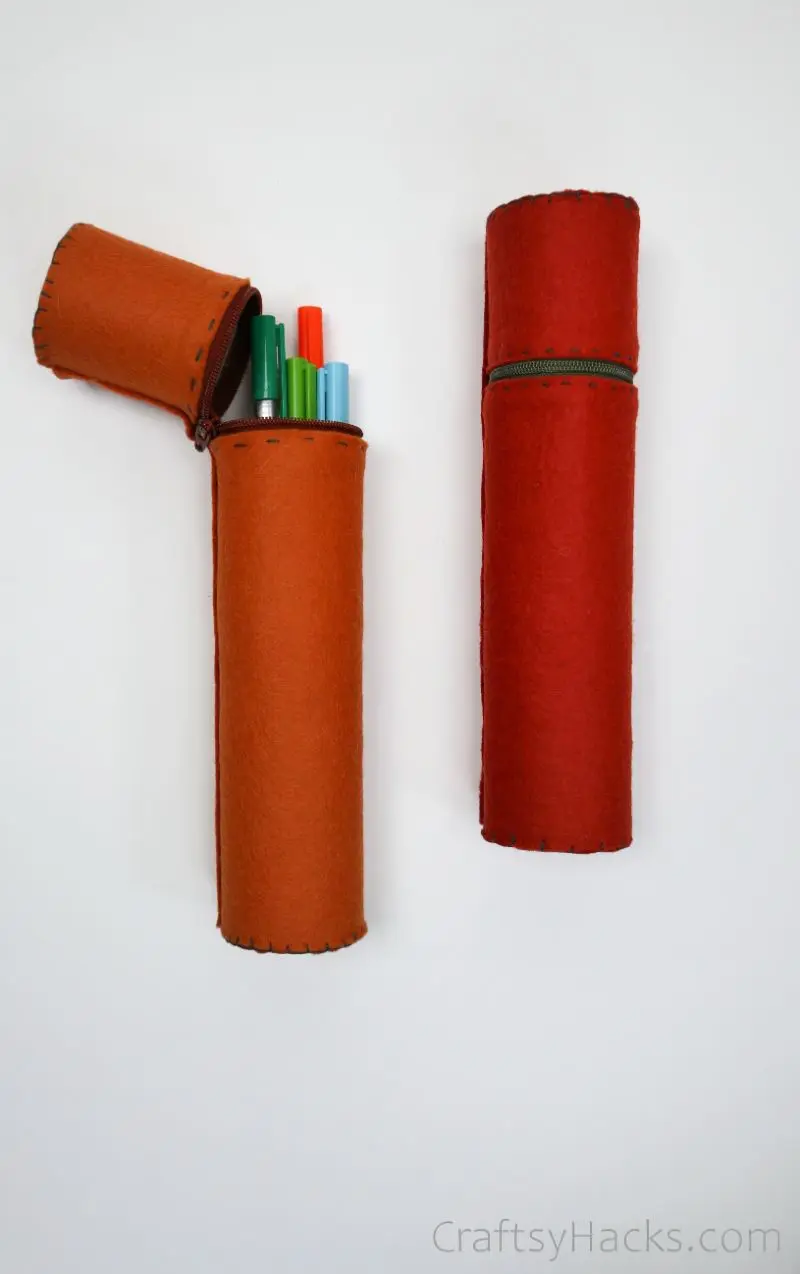 two diy pencil cases with colored pens