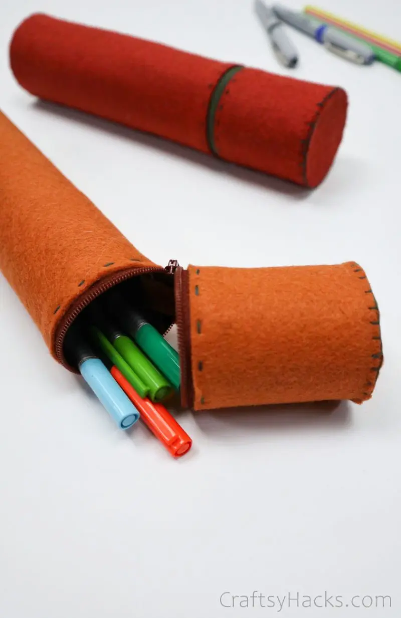 closeup of open pencil case