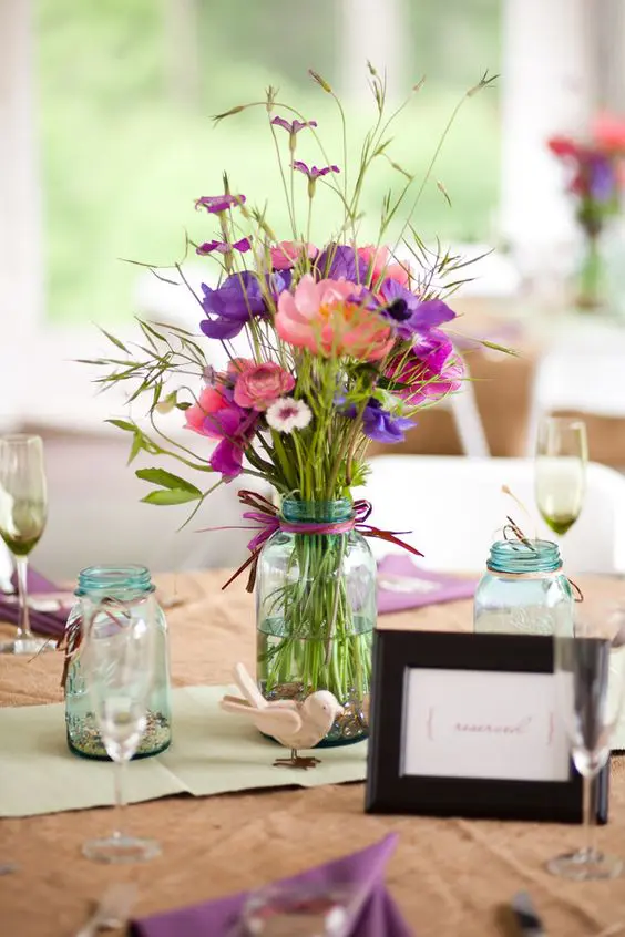 Spring Arrangement Mason Jar Centerpiece