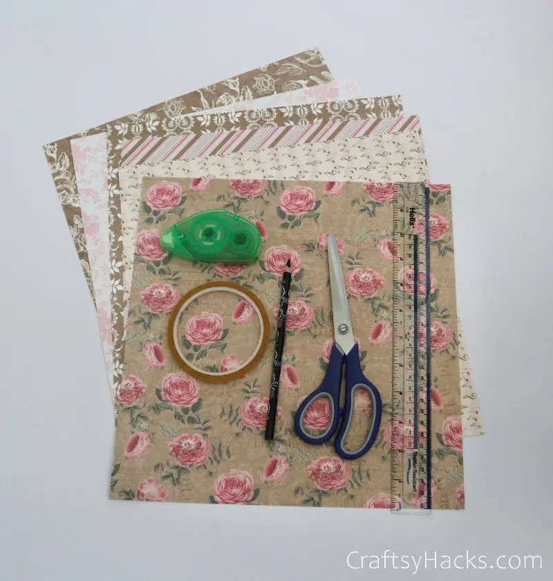 patterned cardstock and craft supplies