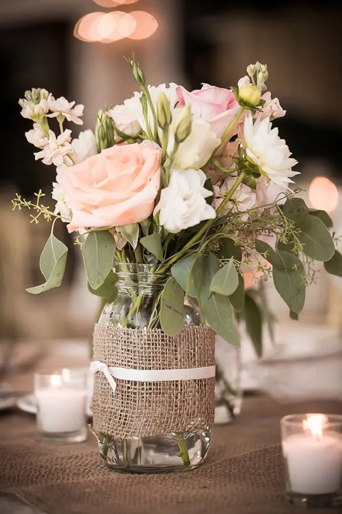 Burlap-Wrapped Mason Jar Vases