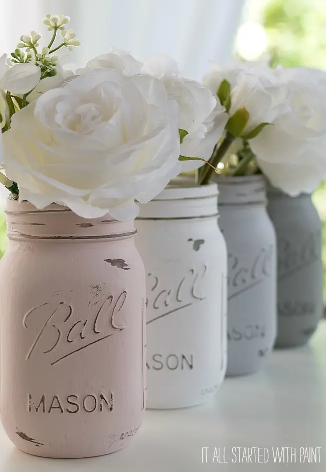 Painted and Distressed Mason Jars