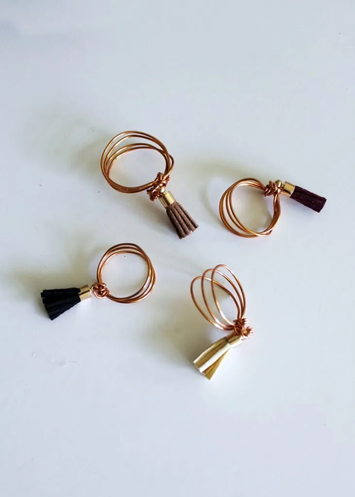 DIY Wire Ring with Leather Tassels