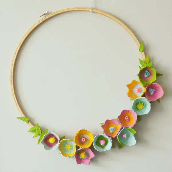 Egg Carton Embroidery Hoop Wreath