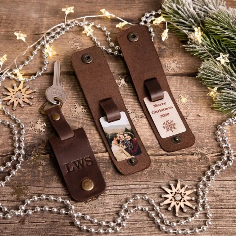 leather photo keychain