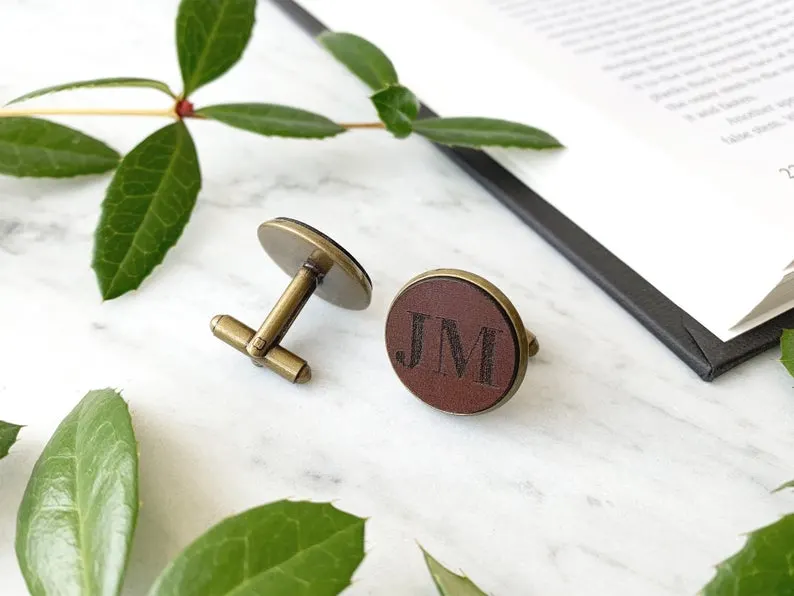 personalized leather cufflinks