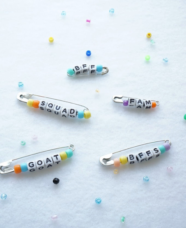 Friendship Pins with Letter Beads