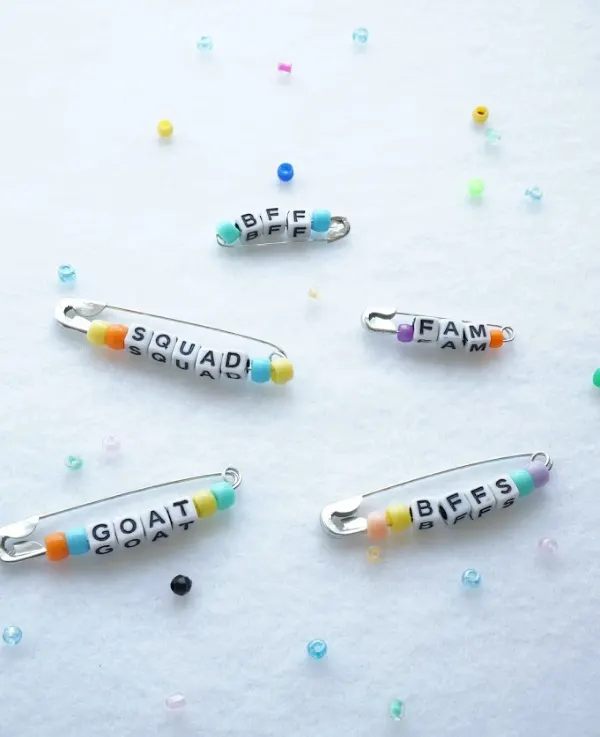 Friendship Pins with Letter Beads