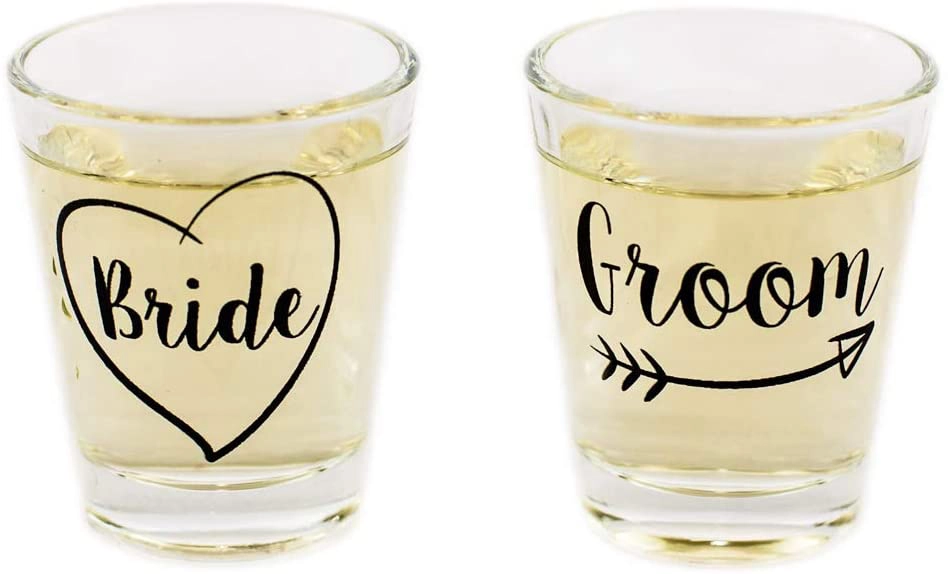 bride and groom shot glasses