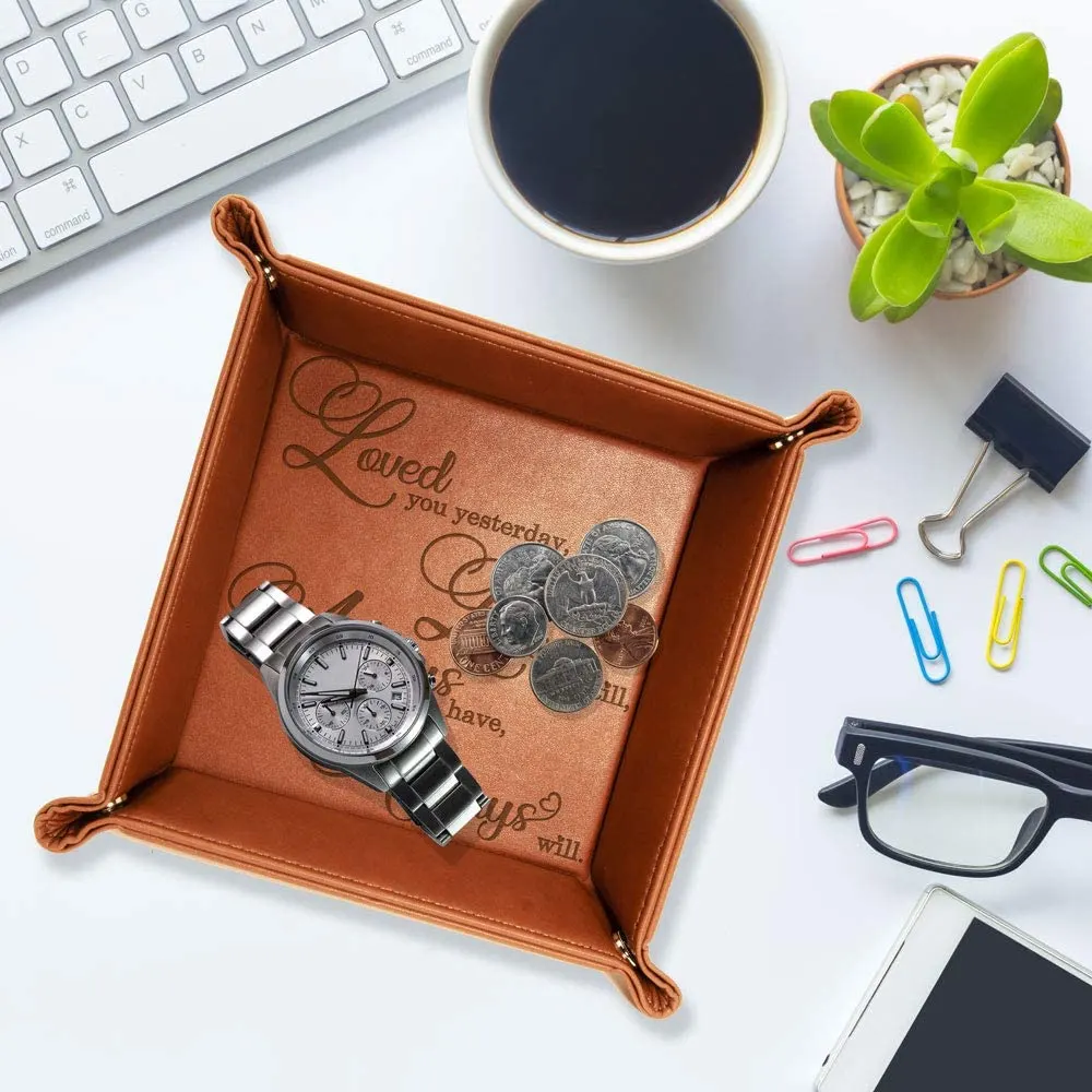 engraved leather accessories tray