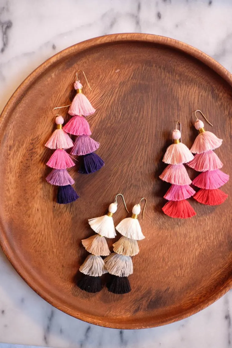 Multicolor Stacked Tassel Earrings