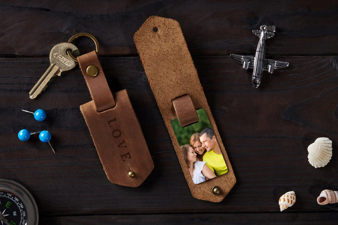 leather photo keychain