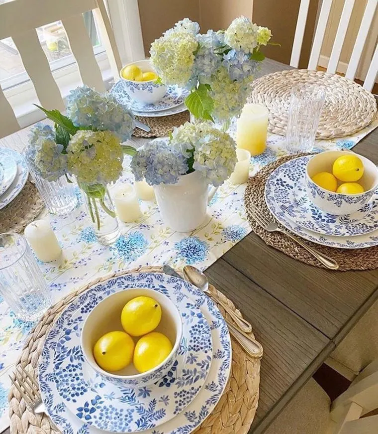 lemon and blue table decor