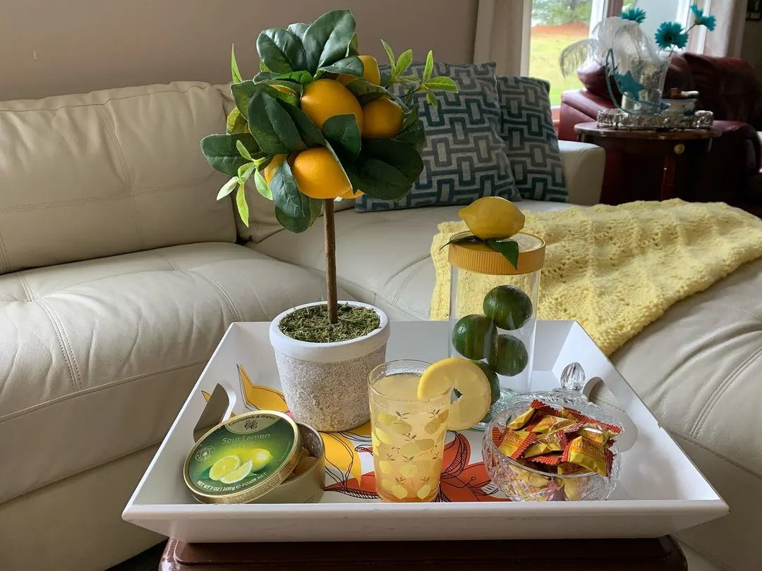 Potted Lemon Tree On A Tray