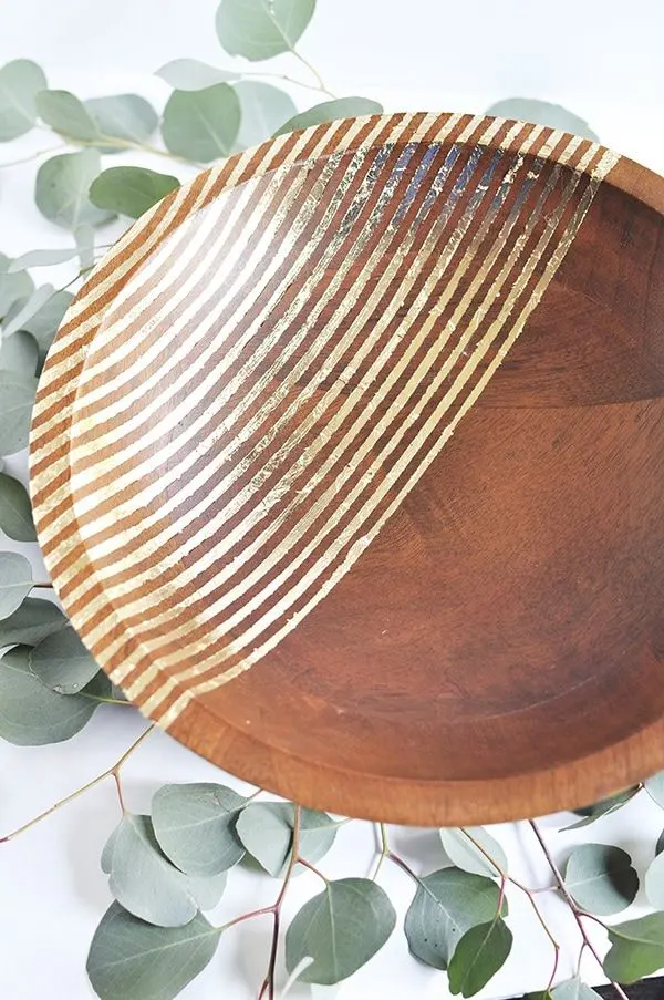 Striped Gold Foil Wooden Bowl