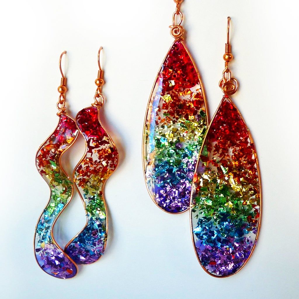 Rainbow Resin Glitter Earrings