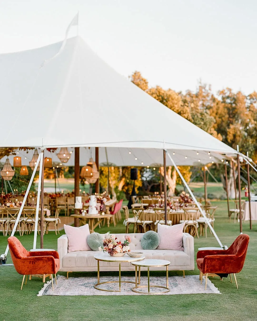 velvet couches at outdoor reception