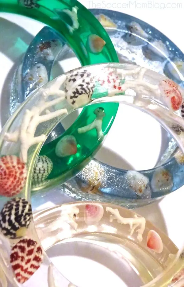 DIY Coral And Shell Resin Bangles