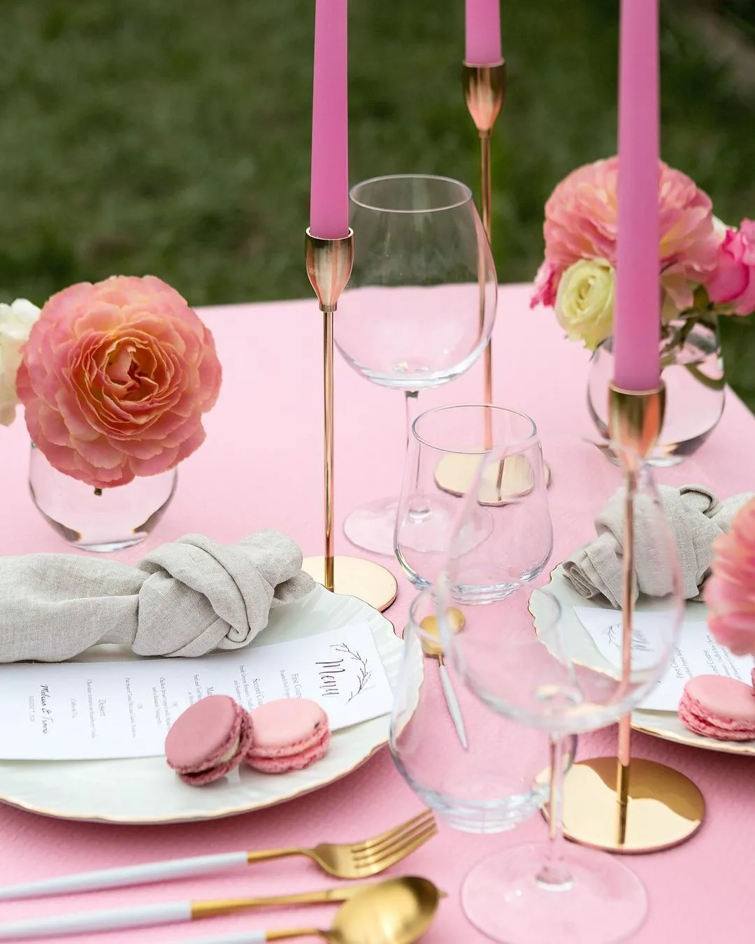 Pink Flowers, Pink Candles, And Pink Macarons