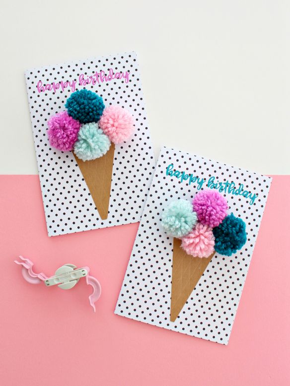 Pom Pom Ice Cream Cone Birthday Cards