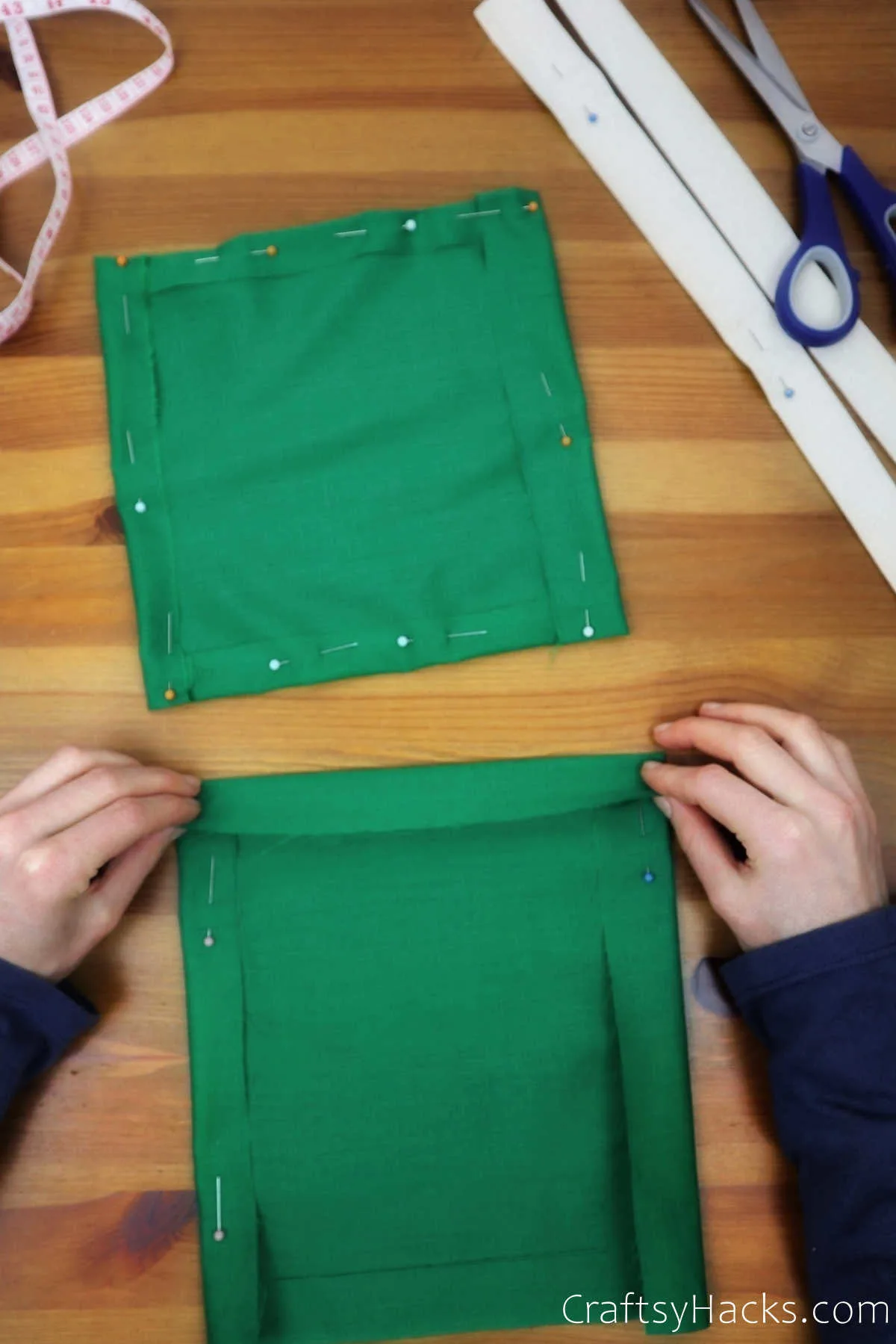 folded edges of green fabric