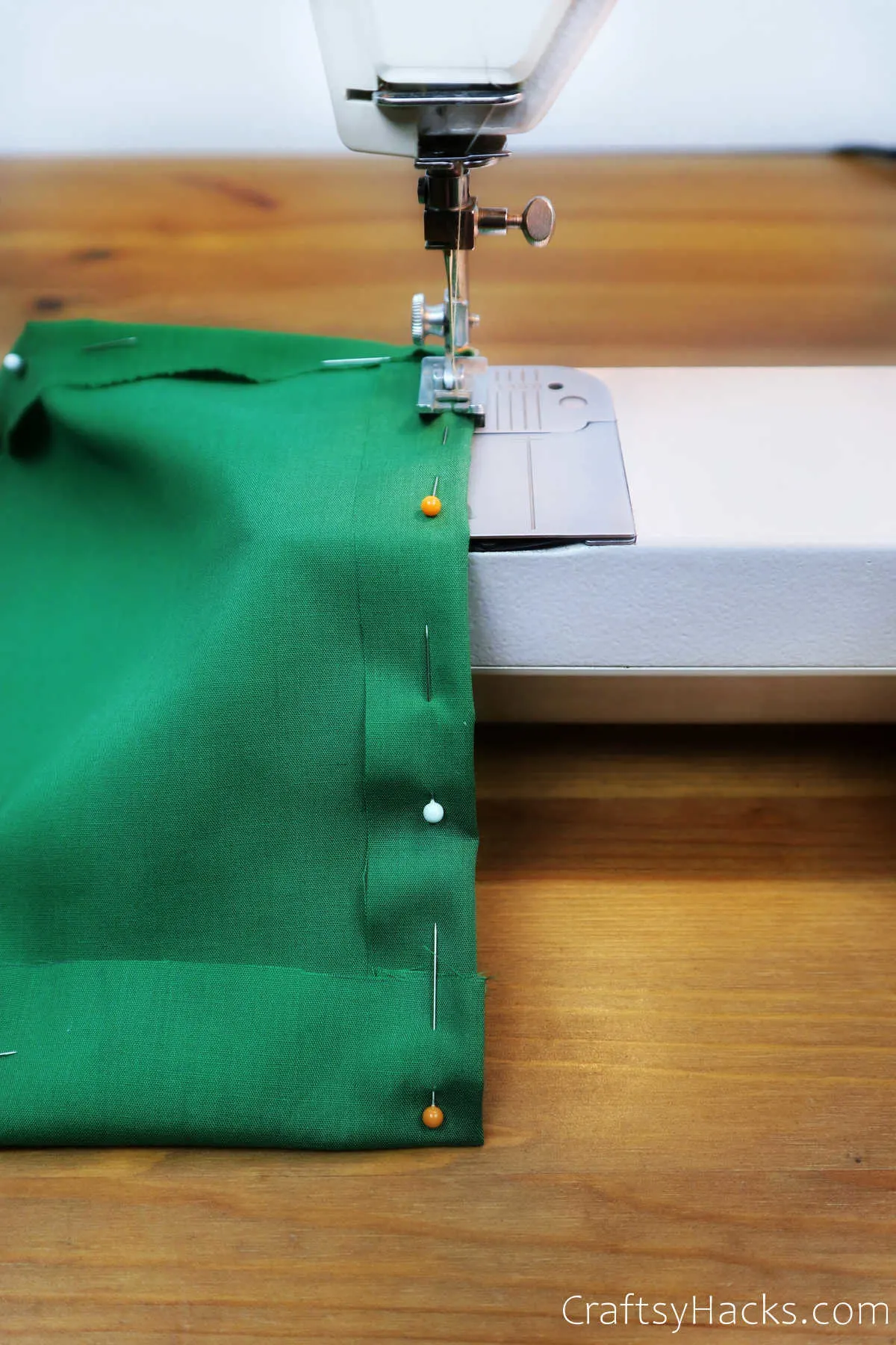 sewing green fabric