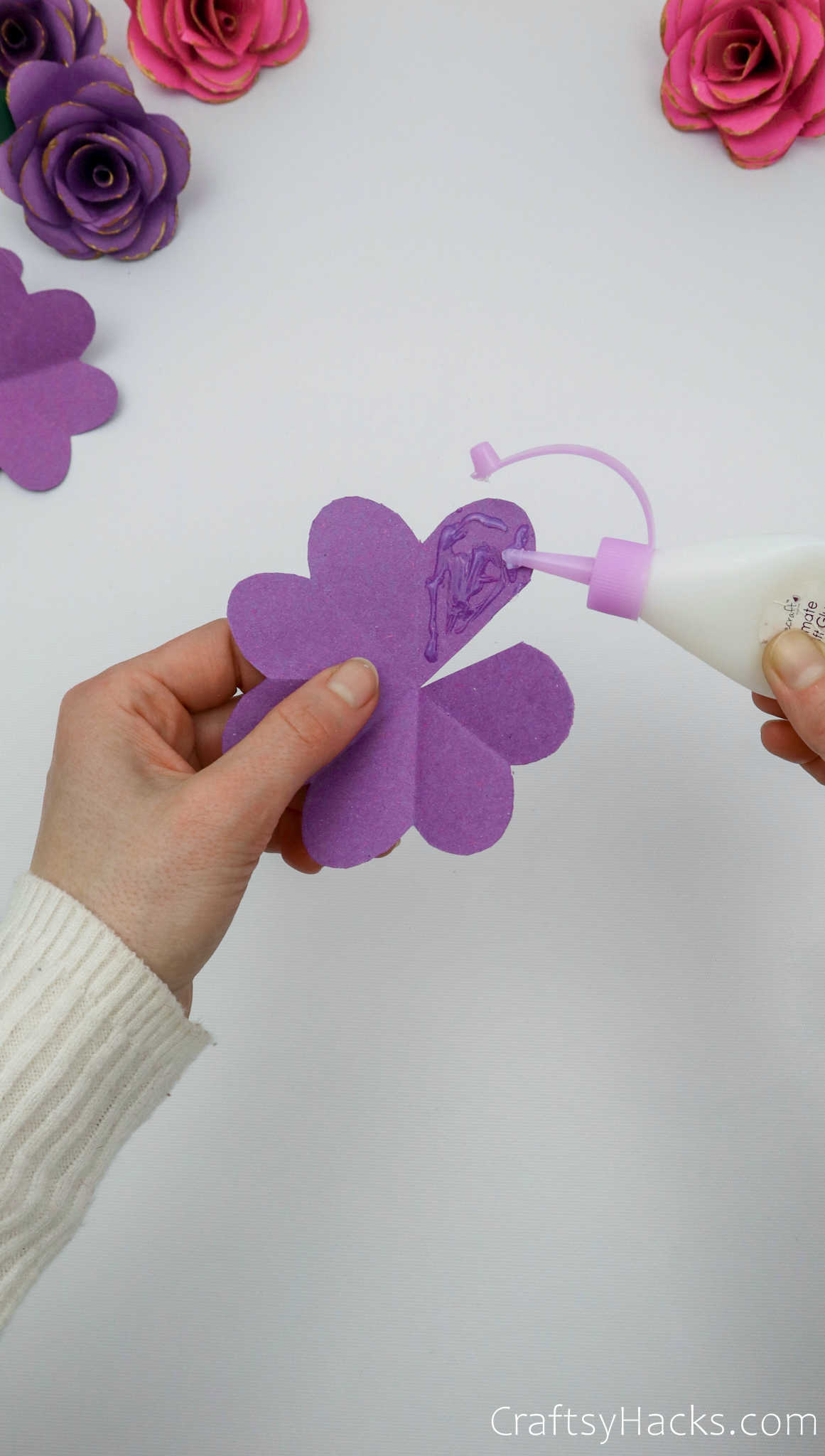 glueing paper petal